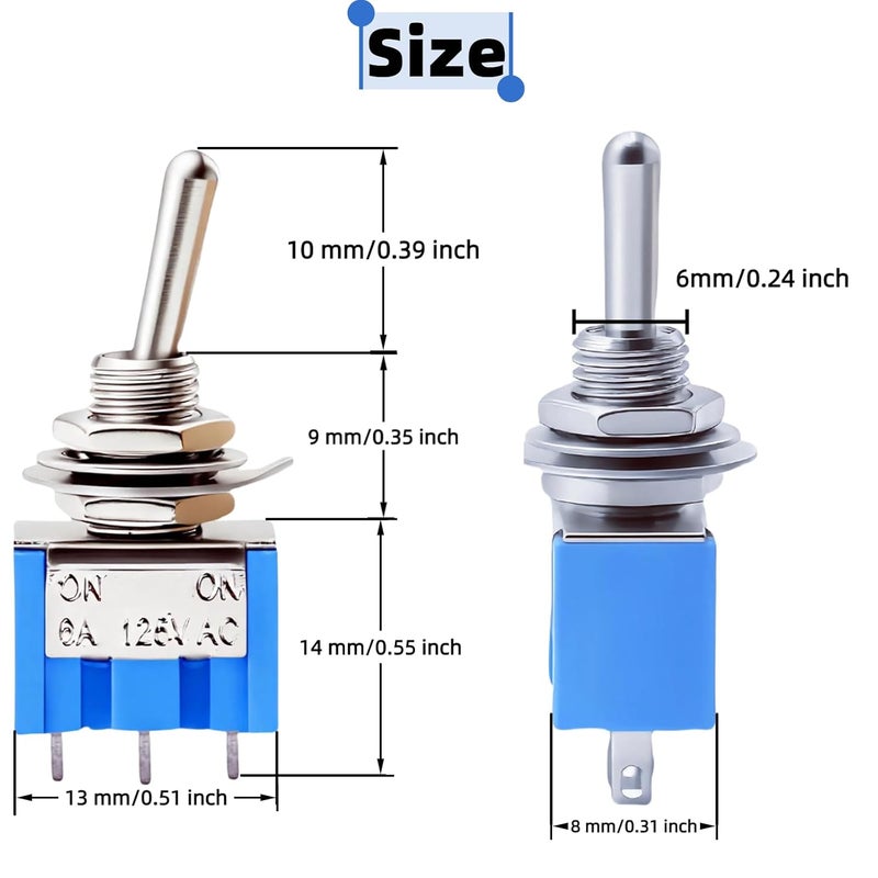 EGSCST 12PCS Mini Toggle Switch SPST 6A 125V Miniature ON/ON 3 Pin 2 Position Micro Rocker Switches 6 Amp 125 Volt MTS-102 - Image 2